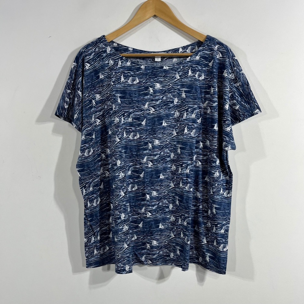J. Jill Nautical Novelty Sailboat Print Cotton Tencel Top Womens XL Boho Preppy